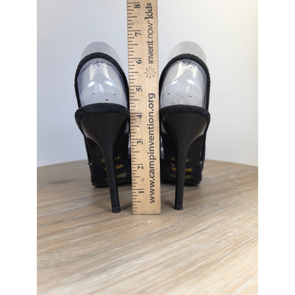 Unbranded Womens 7 Slingback Heels Black Bow Faux Suede Pointy Toe Stiletto - Picture 6 of 8